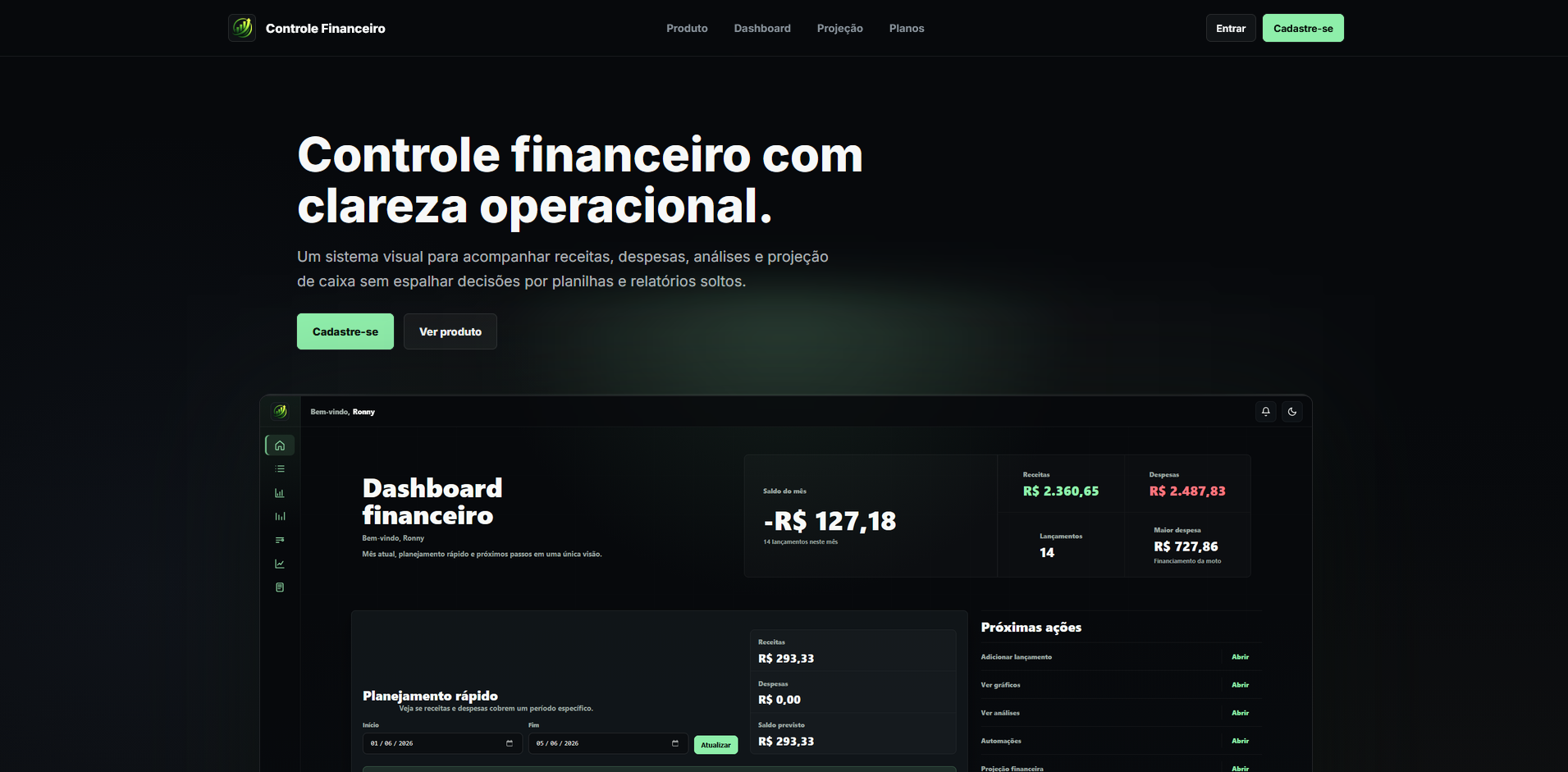 Preview do projeto de controle financeiro