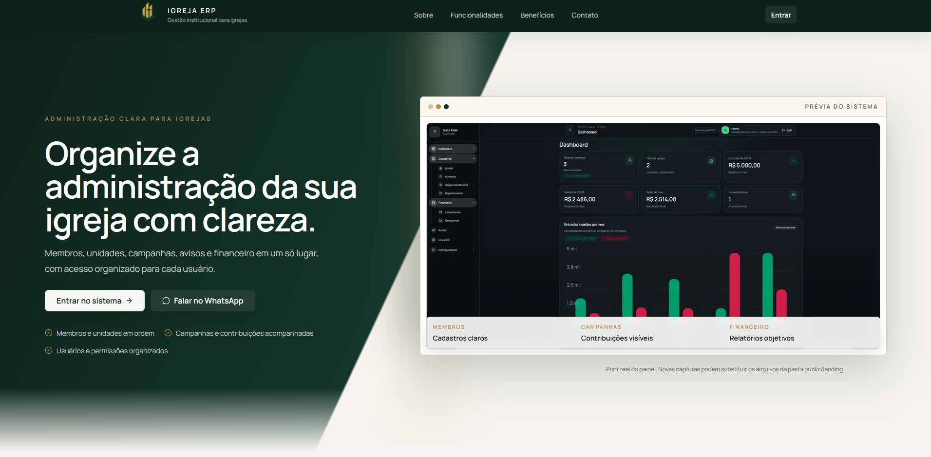 Preview do projeto de administração de clínica